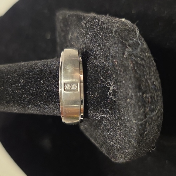 Stainless Steel Diamond Mens Band Ring with Diamond Accent Size 9 - Picture 3 of 10